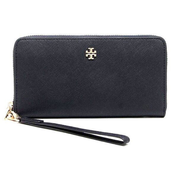 New Tory Burch Emerson Wristlet Zip Continental Wallet Leather Tory Navy - Picture 1 of 2